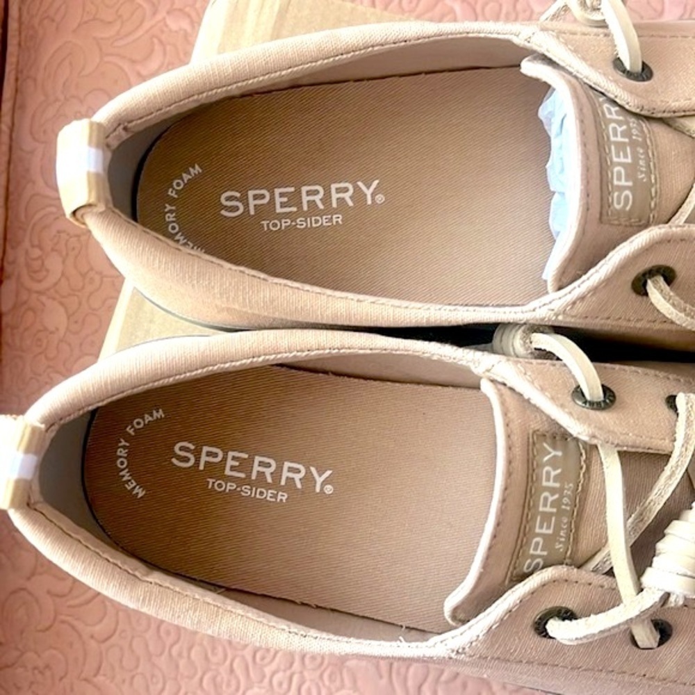 Brand New Sperry Crest Vibe Platform Sneakers Beige Green Leaf Tropical Neutral - Picture 8 of 16